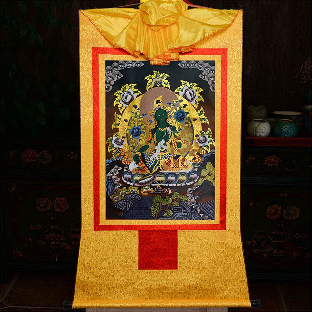 Green Tara - in Black Style - Tibetan thangka painting, view 17