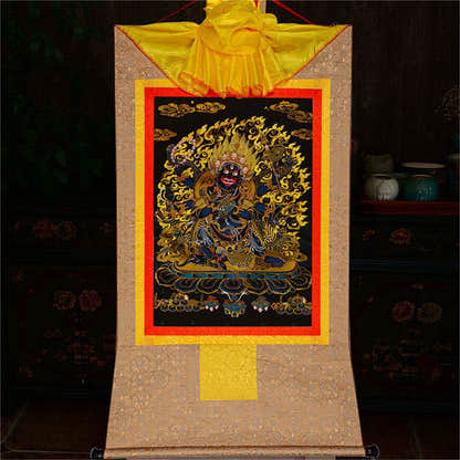 ནག་པོ་ཆེན་པོ། Six Armed Mahakala-Black Type - Tibetan thangka painting, view 8