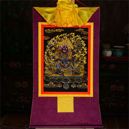 ནག་པོ་ཆེན་པོ། Six Armed Mahakala-Black Type - Tibetan thangka painting, view 12