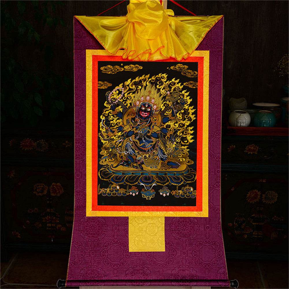 ནག་པོ་ཆེན་པོ། Six Armed Mahakala-Black Type - Tibetan thangka painting, view 12