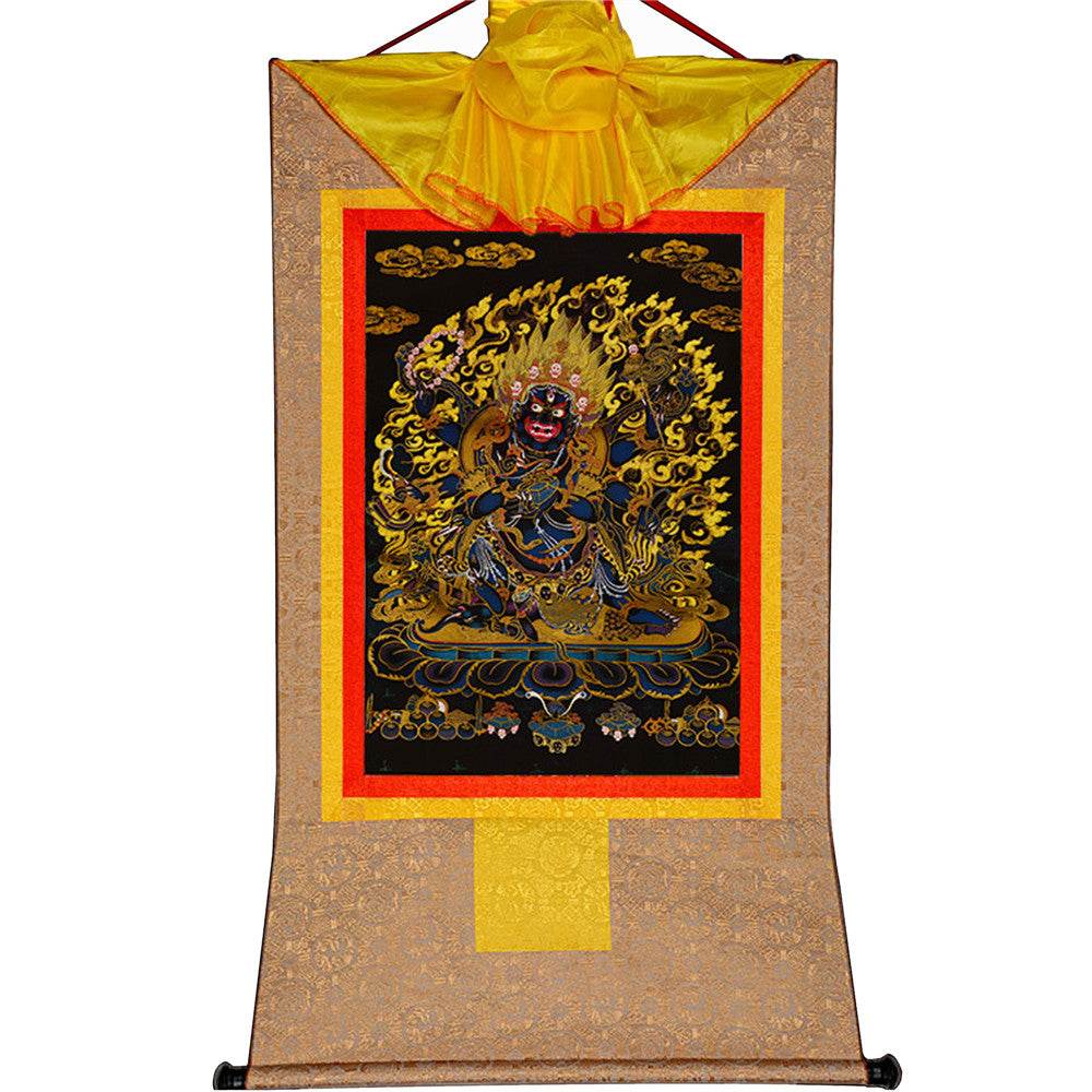 ནག་པོ་ཆེན་པོ། Six Armed Mahakala-Black Type - Tibetan thangka painting, view 7