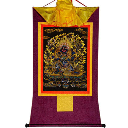 ནག་པོ་ཆེན་པོ། Six Armed Mahakala-Black Type - Tibetan thangka painting, view 11