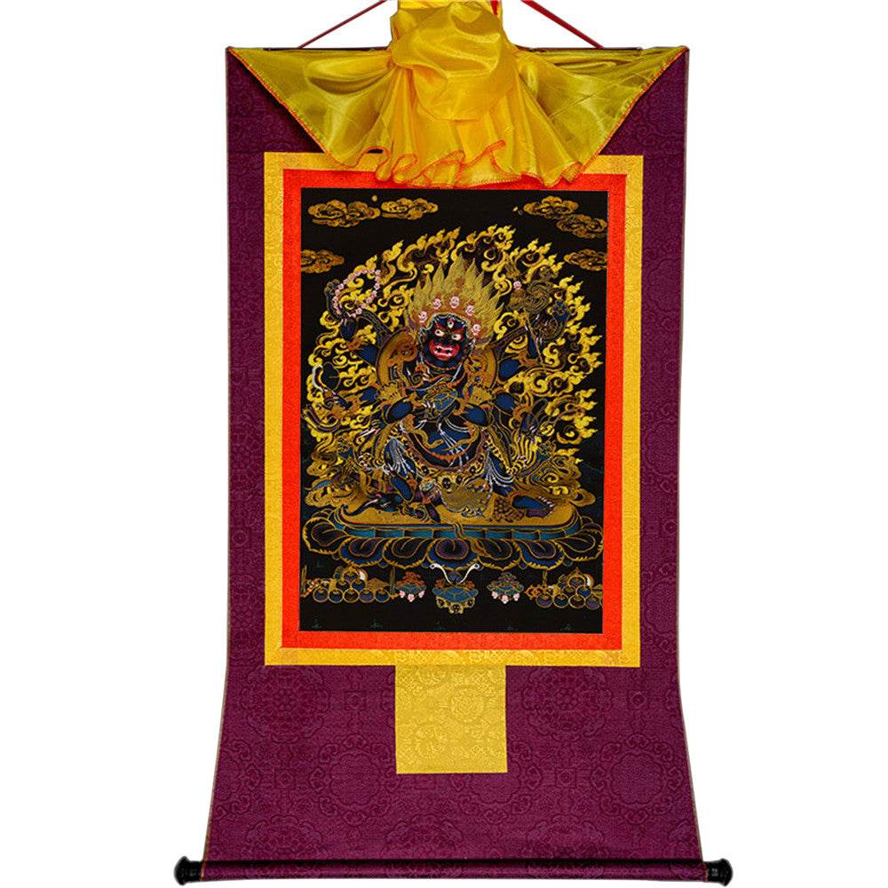 ནག་པོ་ཆེན་པོ། Six Armed Mahakala-Black Type - Tibetan thangka painting, view 11