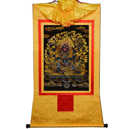 ནག་པོ་ཆེན་པོ། Six Armed Mahakala-Black Type - Tibetan thangka painting, view 13