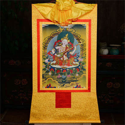 Saraswati - Tibetan thangka painting, view 16