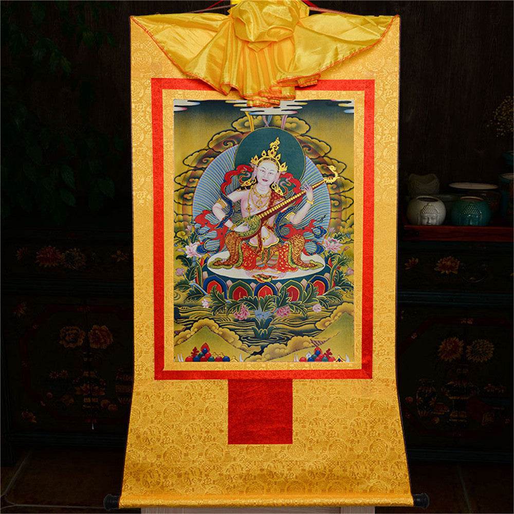 Saraswati - Tibetan thangka painting, view 16