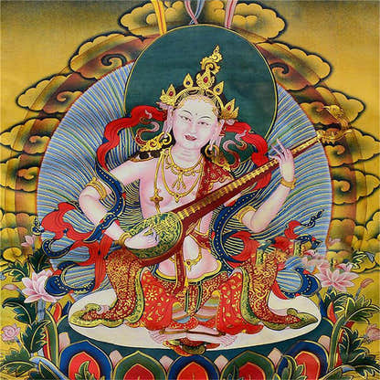 Saraswati - Tibetan thangka painting, view 14