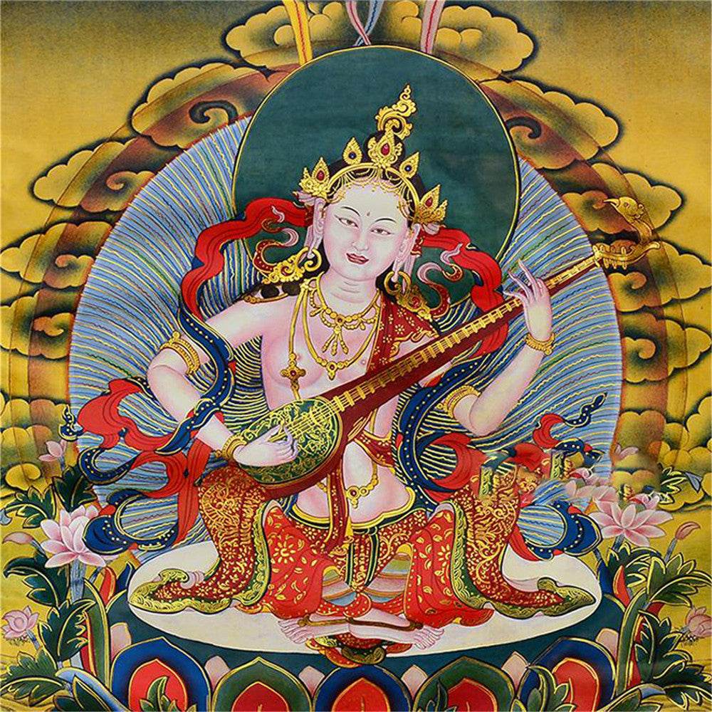 Saraswati - Tibetan thangka painting, view 14