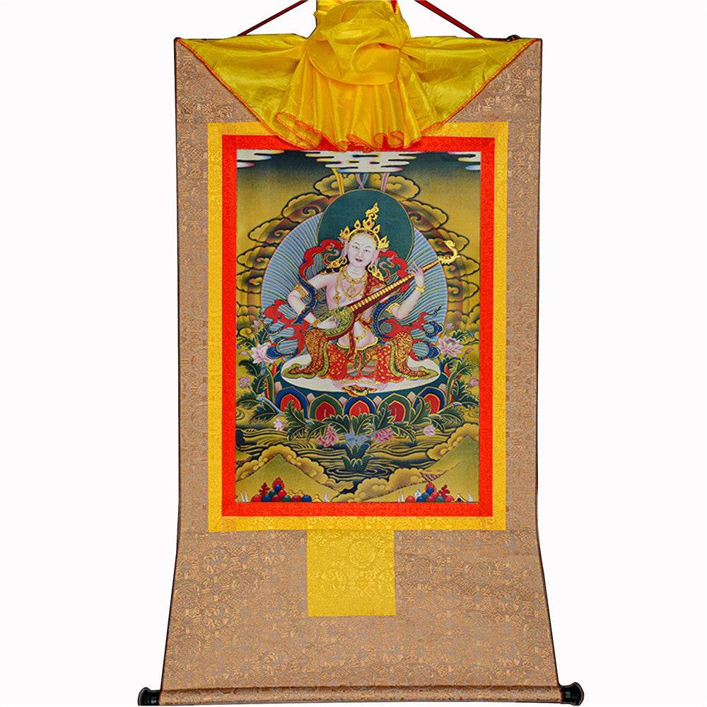 Saraswati - Tibetan thangka painting, view 8