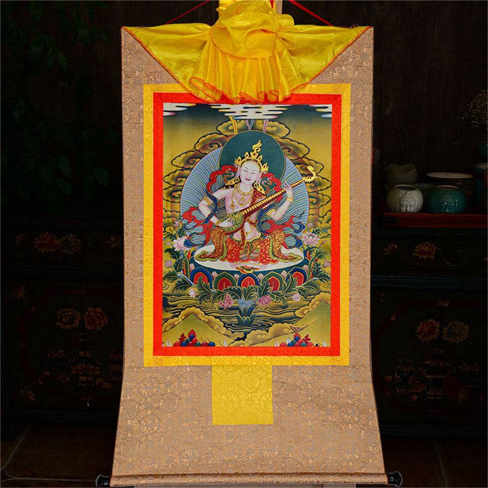 Saraswati - Tibetan thangka painting, view 9