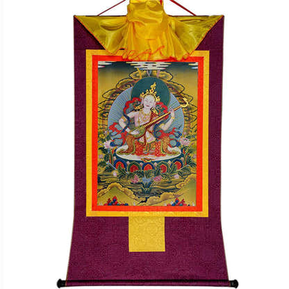 Saraswati - Tibetan thangka painting, view 12
