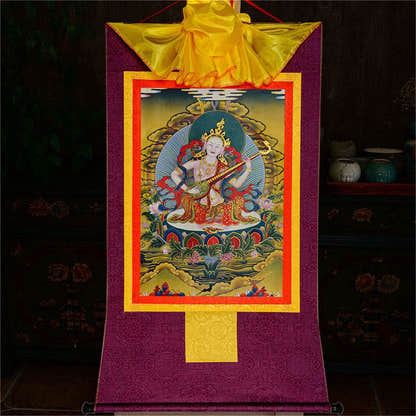 Saraswati - Tibetan thangka painting, view 13