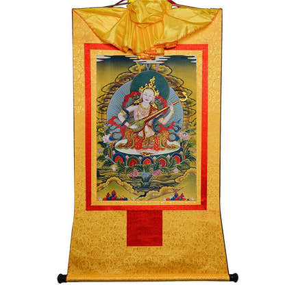 Saraswati - Tibetan thangka painting, view 15