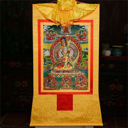 Usnisa Sitatapatra-White Parasol - Tibetan thangka painting, view 15