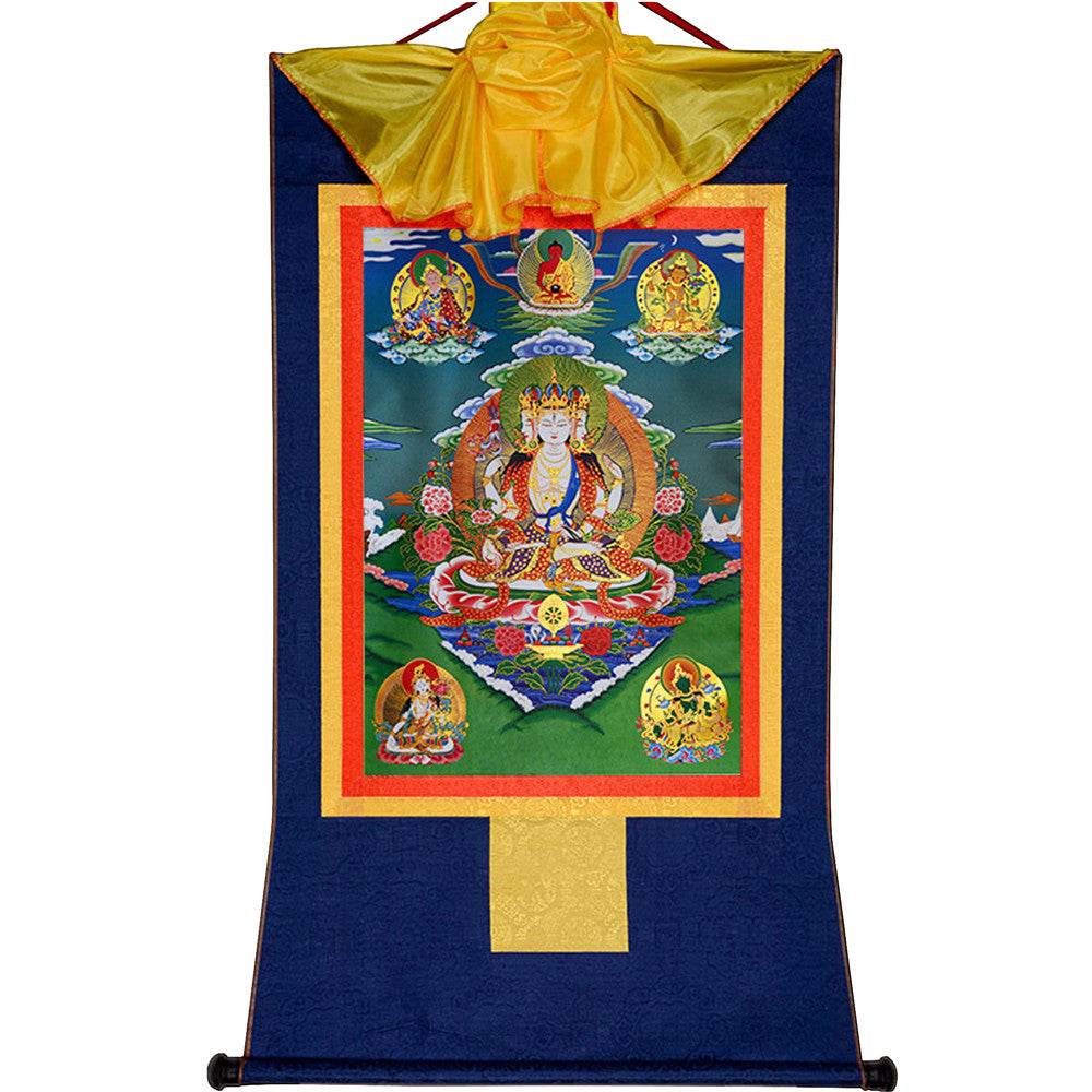 Usnisa Vijaya and 5 Healing Buddhas - Tibetan thangka painting, view 9