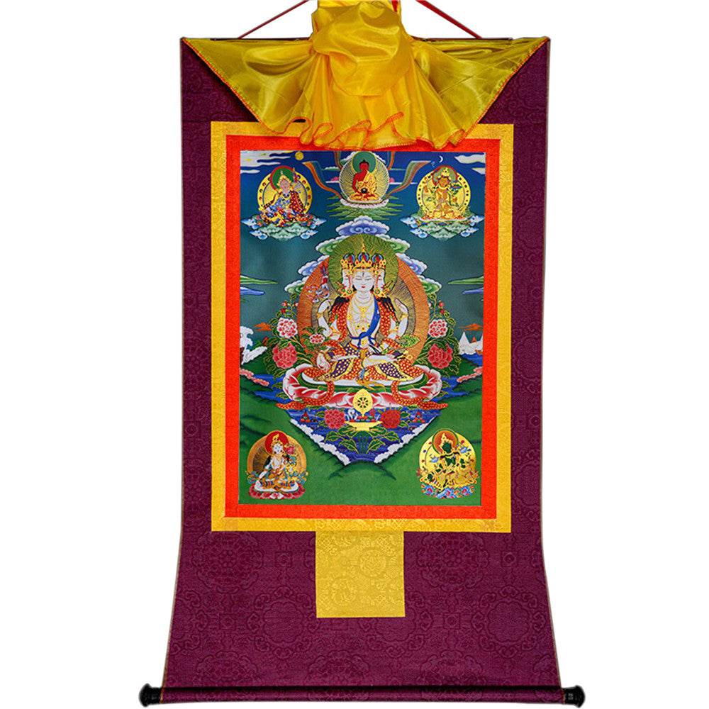 Usnisa Vijaya and 5 Healing Buddhas - Tibetan thangka painting, view 11