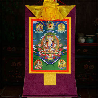 Usnisa Vijaya and 5 Healing Buddhas - Tibetan thangka painting, view 12