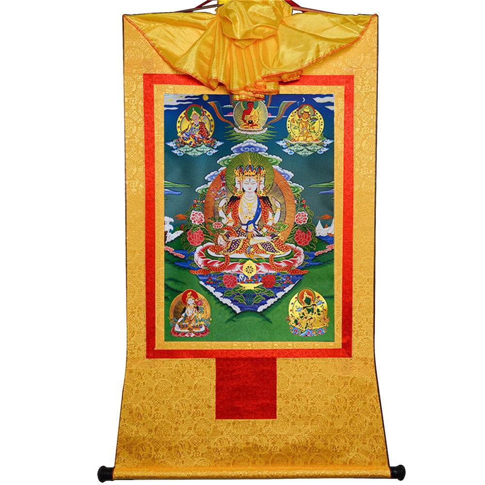 Usnisa Vijaya and 5 Healing Buddhas - Tibetan thangka painting, view 13