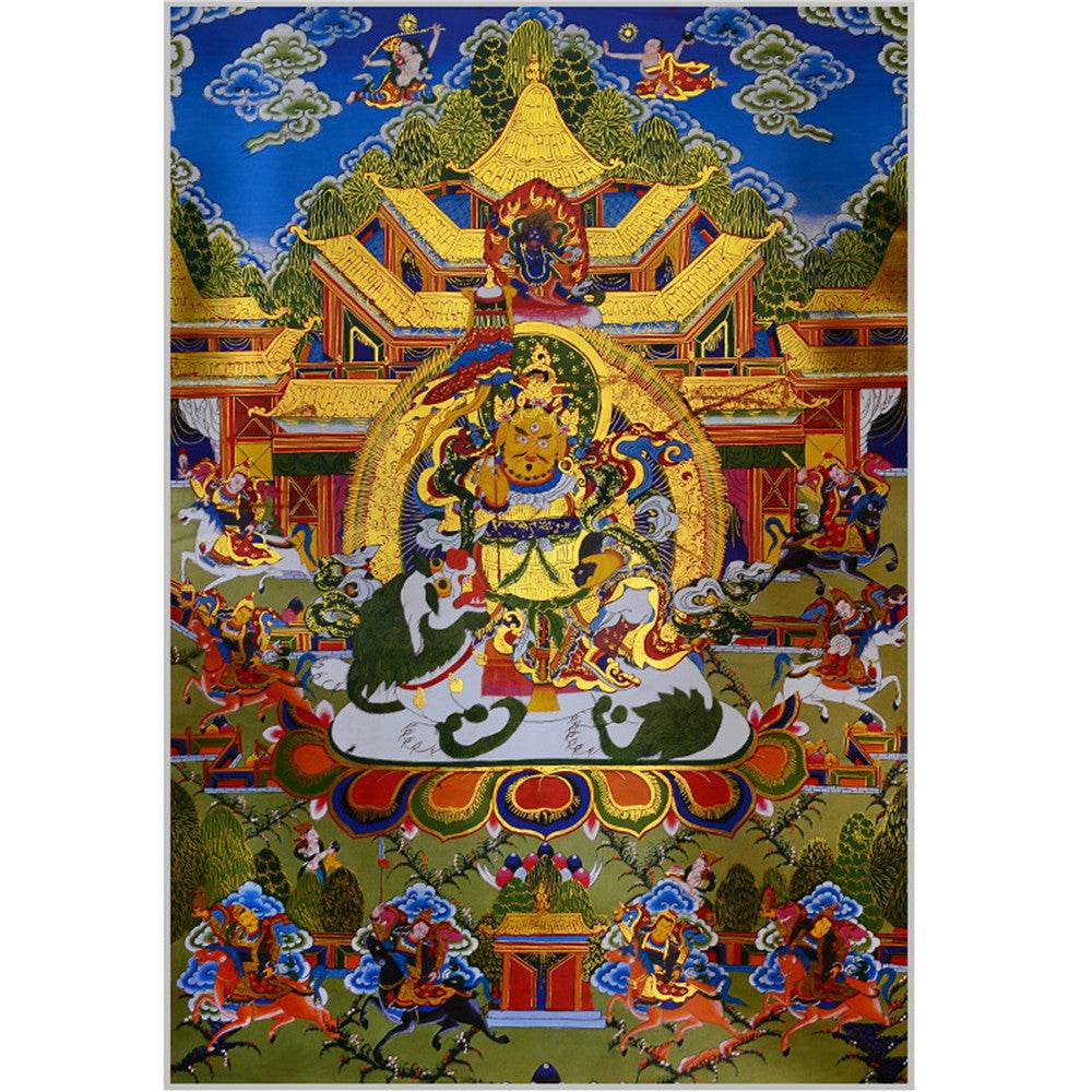 Vaisravana,Buddha of Wealth - Tibetan thangka painting, view 17