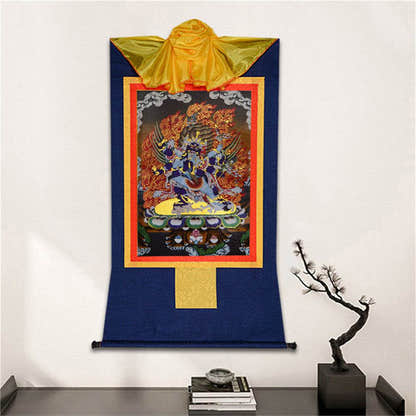 Vajrakilaya-Vajrakumara-Protector Deity - Tibetan thangka painting, detailed view