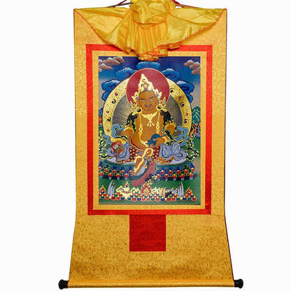 Yellow Jambhala,Dzambhala - Tibetan thangka painting, view 14