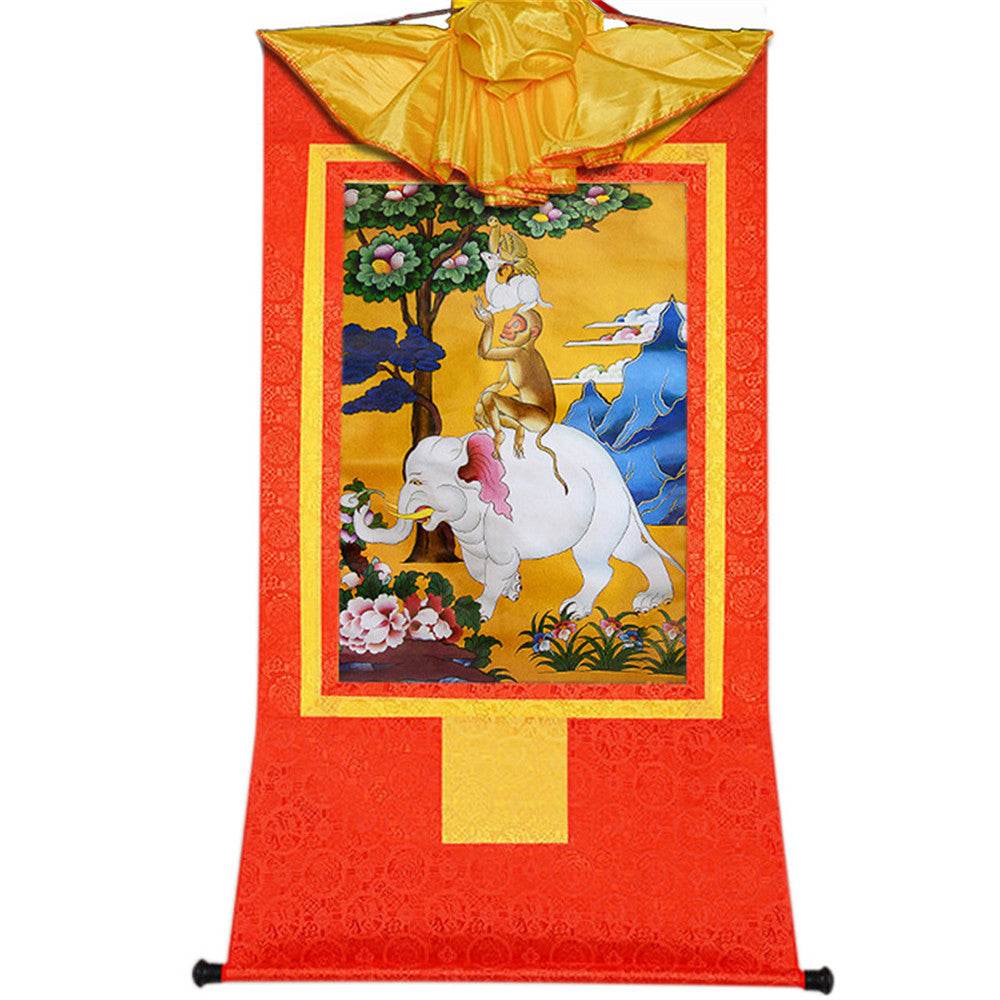 Four Harmonious Animal Brothers - Tibetan thangka painting, view 16