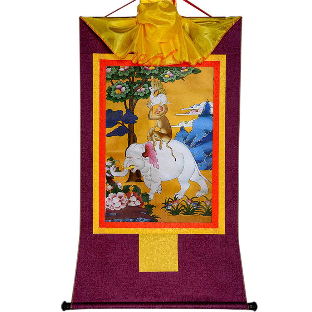 Four Harmonious Animal Brothers - Tibetan thangka painting, view 11