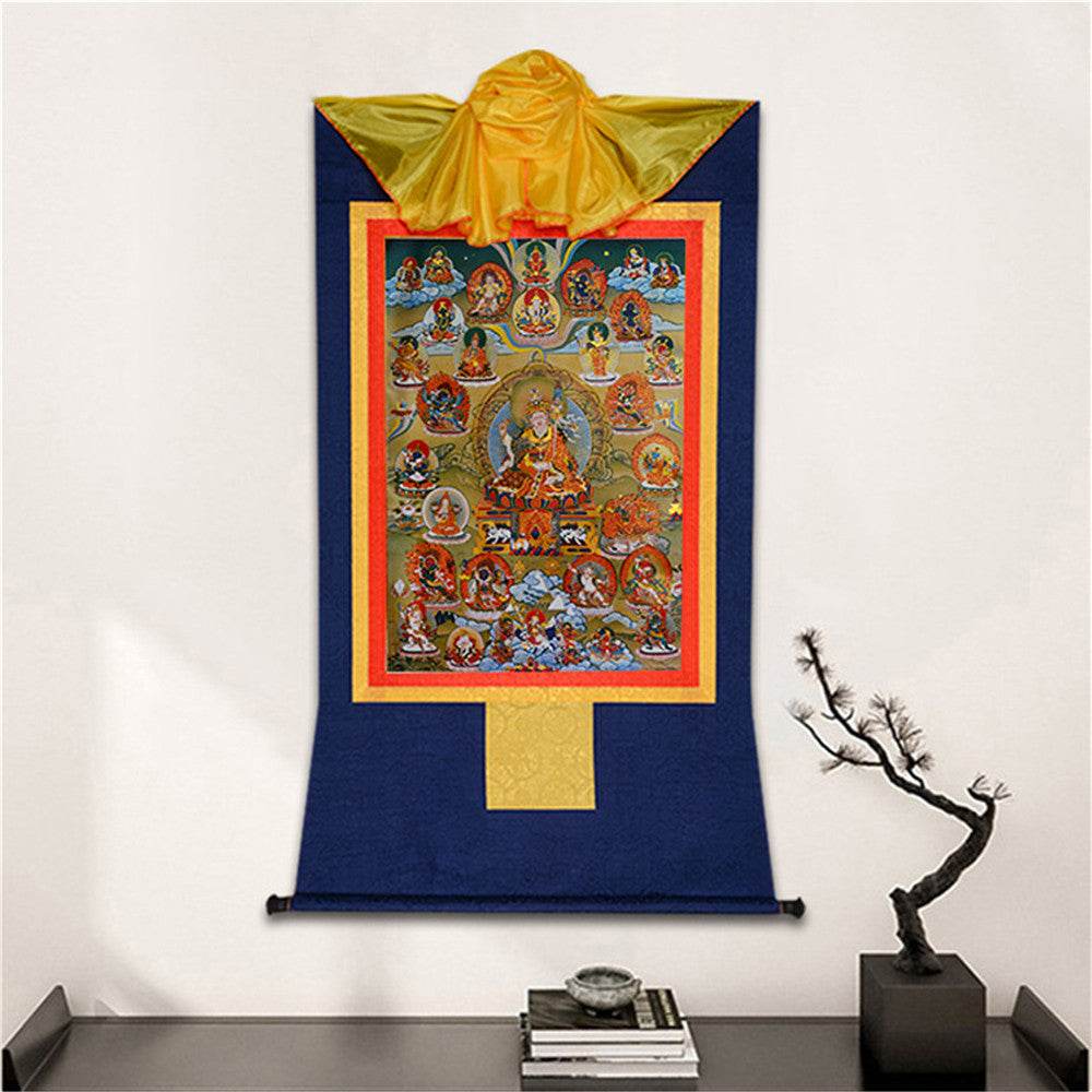 Guru Rinpoche and Deitiesof Nyingma School - Tibetan thangka painting, detailed view