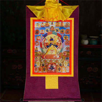 Kalacakra Vajrayogini in Yab Yum - Tibetan thangka painting, view 12