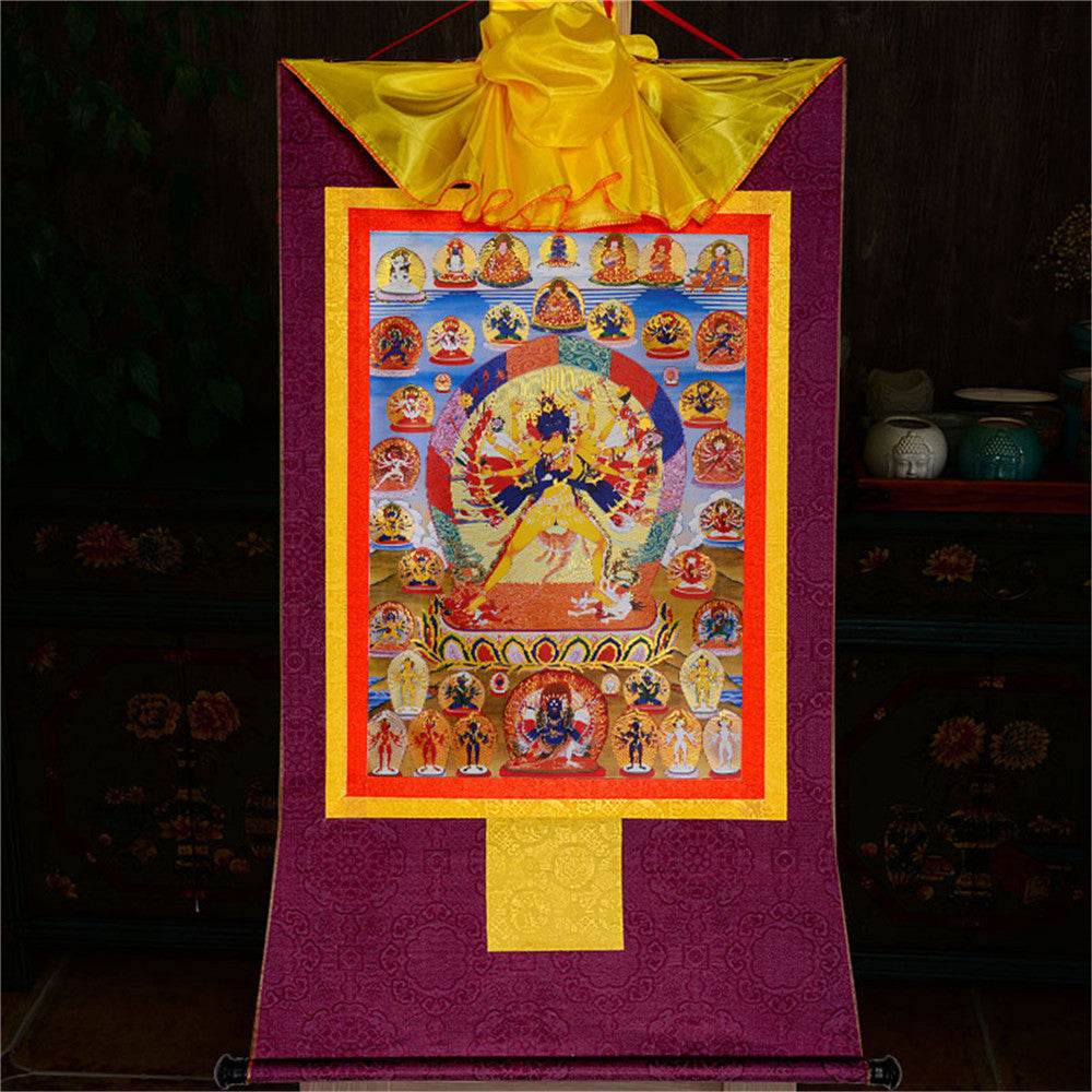 Kalacakra Vajrayogini in Yab Yum - Tibetan thangka painting, view 12