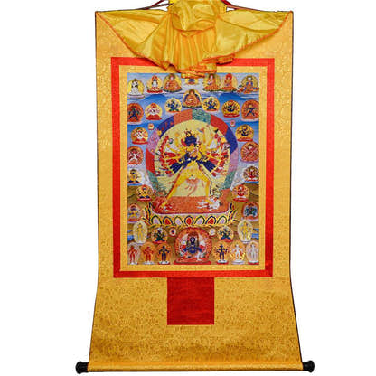 Kalacakra Vajrayogini in Yab Yum - Tibetan thangka painting, view 14
