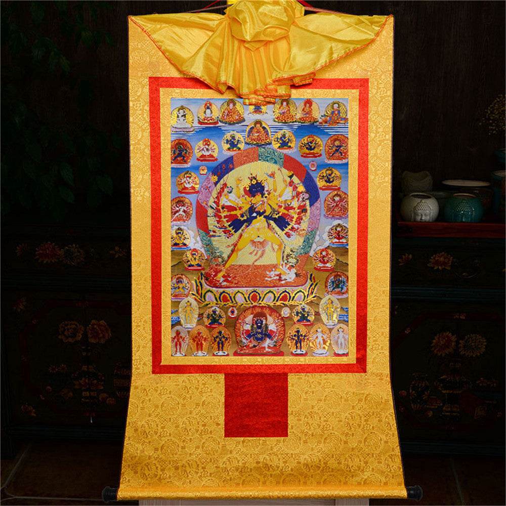 Kalacakra Vajrayogini in Yab Yum - Tibetan thangka painting, view 15