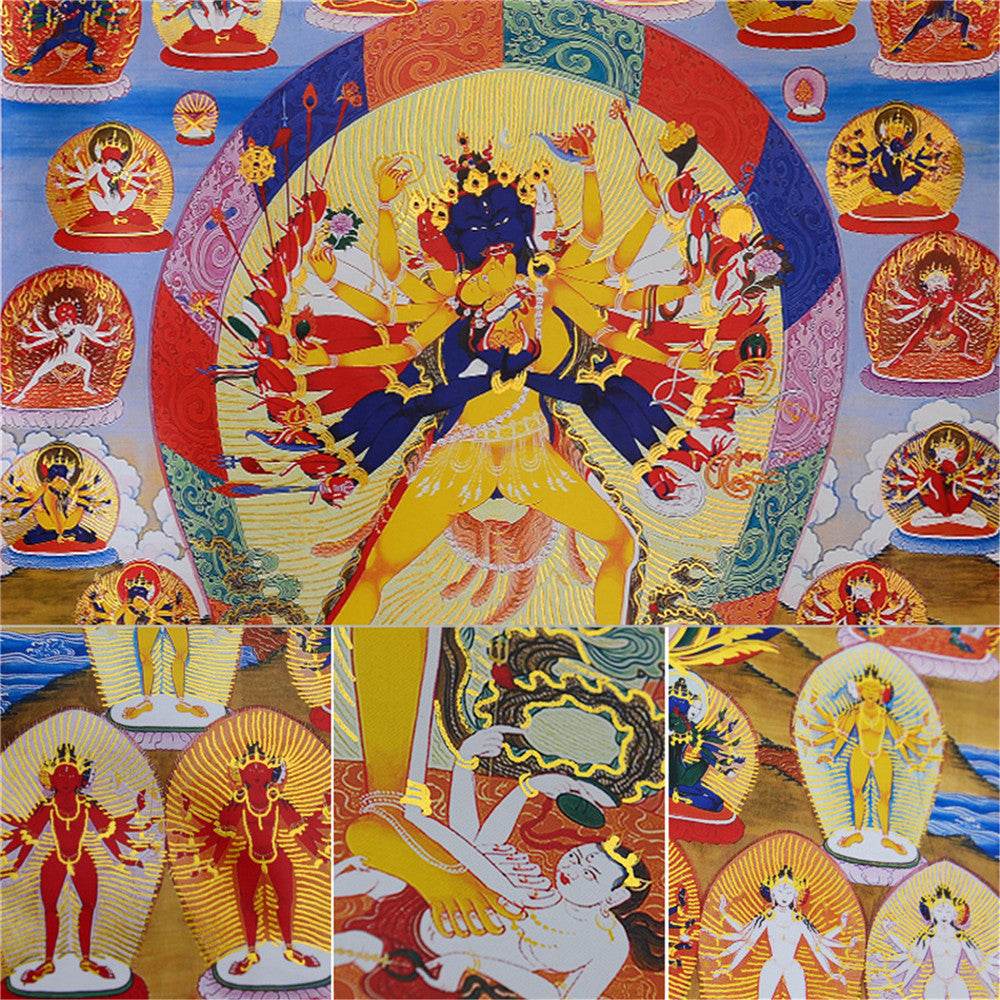 Kalacakra Vajrayogini in Yab Yum - Tibetan thangka painting, view 13