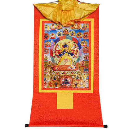 Kalacakra Vajrayogini in Yab Yum - Tibetan thangka painting, view 16