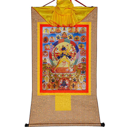 Kalacakra Vajrayogini in Yab Yum - Tibetan thangka painting, view 7