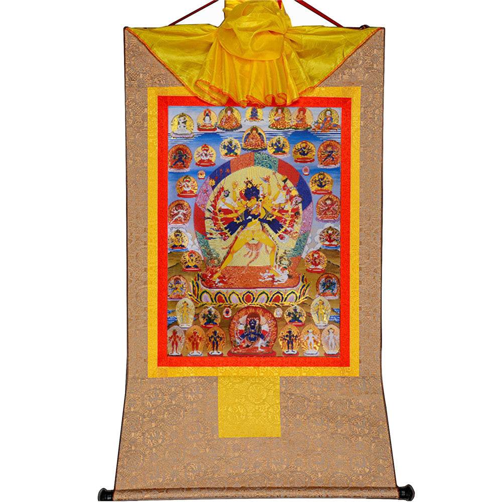 Kalacakra Vajrayogini in Yab Yum - Tibetan thangka painting, view 7