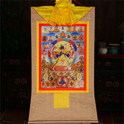 Kalacakra Vajrayogini in Yab Yum - Tibetan thangka painting, view 8