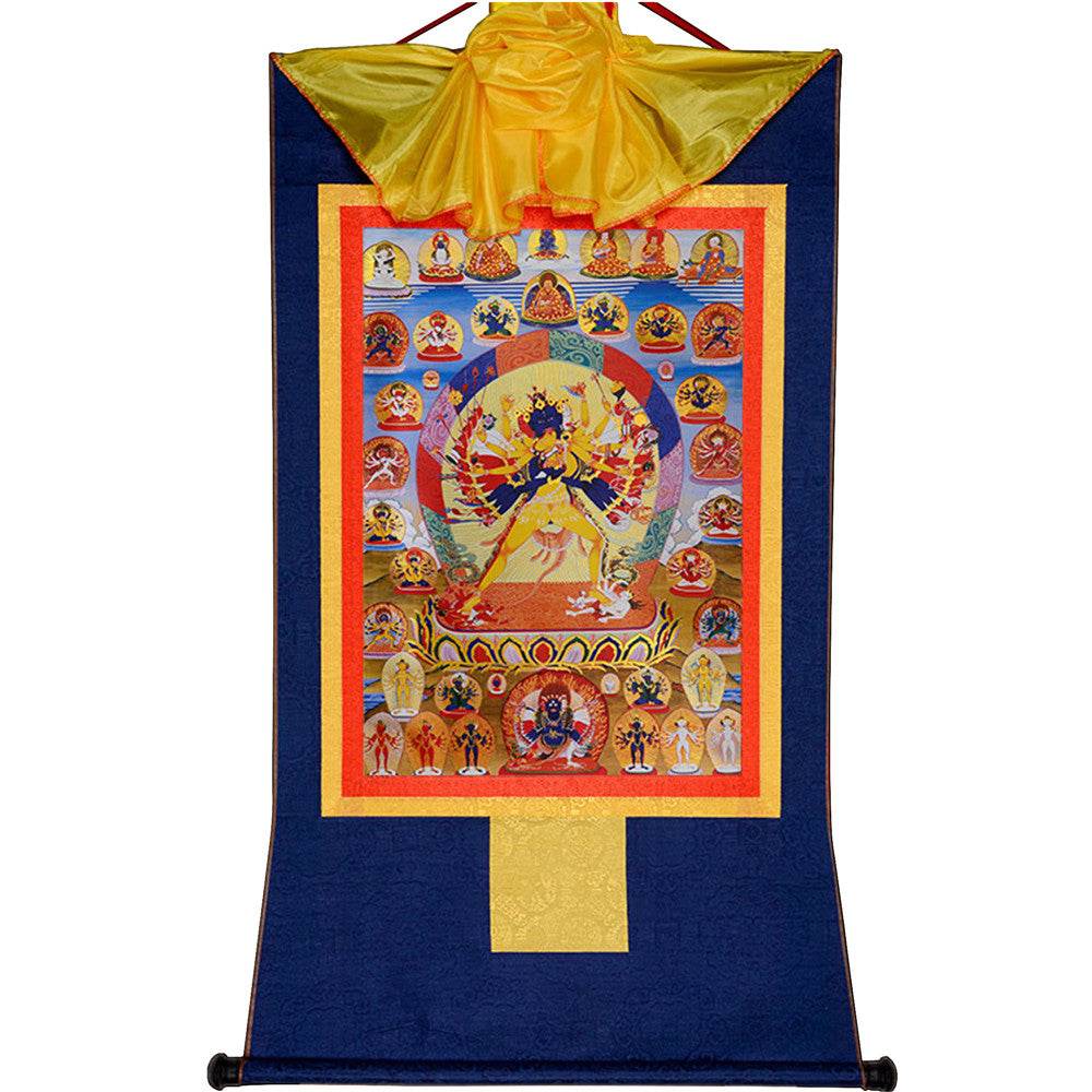 Kalacakra Vajrayogini in Yab Yum - Tibetan thangka painting, view 9