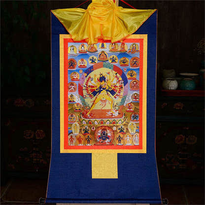 Kalacakra Vajrayogini in Yab Yum - Tibetan thangka painting, view 10