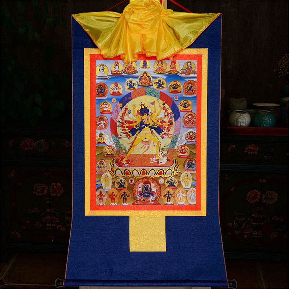 Kalacakra Vajrayogini in Yab Yum - Tibetan thangka painting, view 10