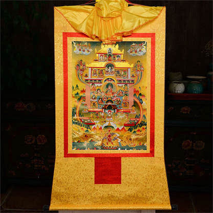 Guru Rinpoche Pure Land - Tibetan thangka painting, view 15