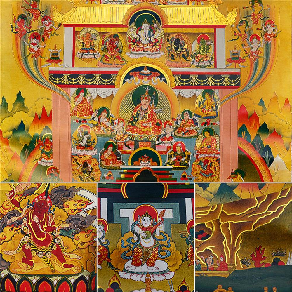 Guru Rinpoche Pure Land - Tibetan thangka painting, view 13