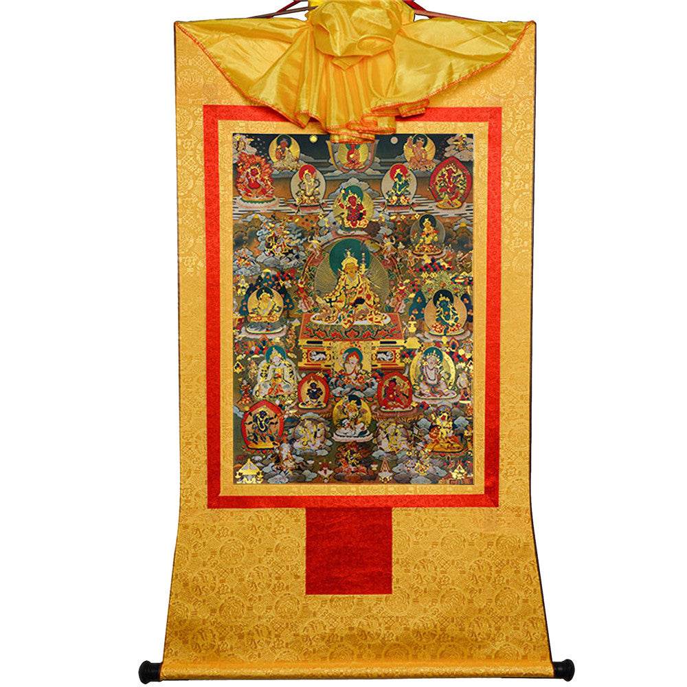 Guru Rinpoche and Gods of Wealth - Tibetan thangka painting, view 14