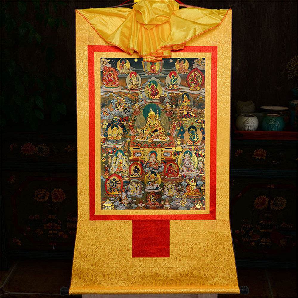 Guru Rinpoche and Gods of Wealth - Tibetan thangka painting, view 15