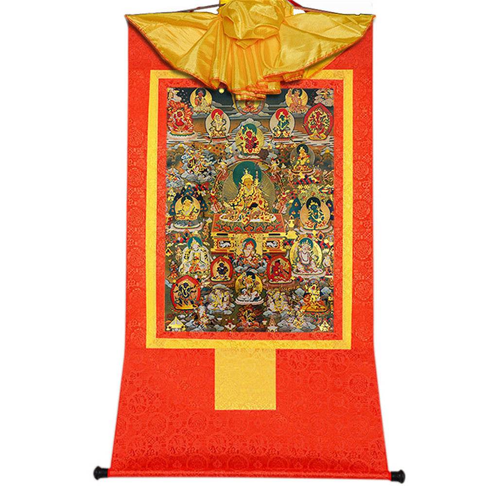 Guru Rinpoche and Gods of Wealth - Tibetan thangka painting, view 16
