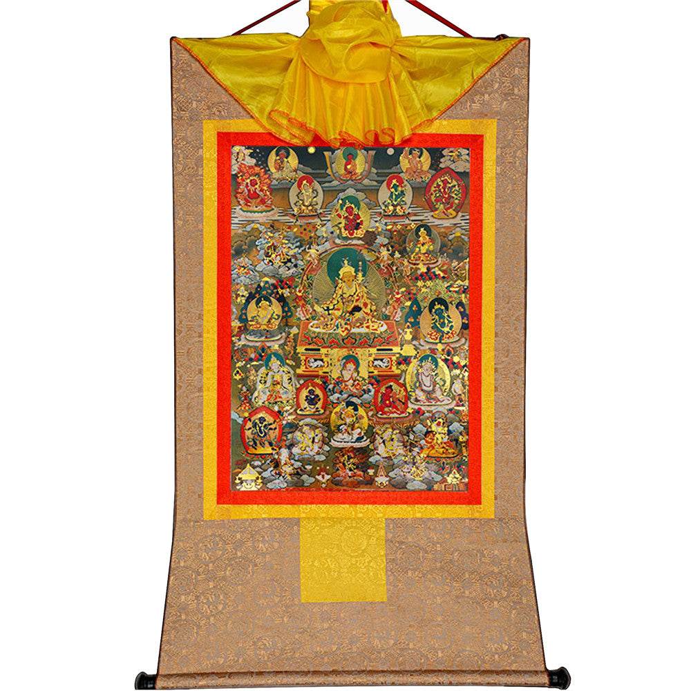 Guru Rinpoche and Gods of Wealth - Tibetan thangka painting, view 7