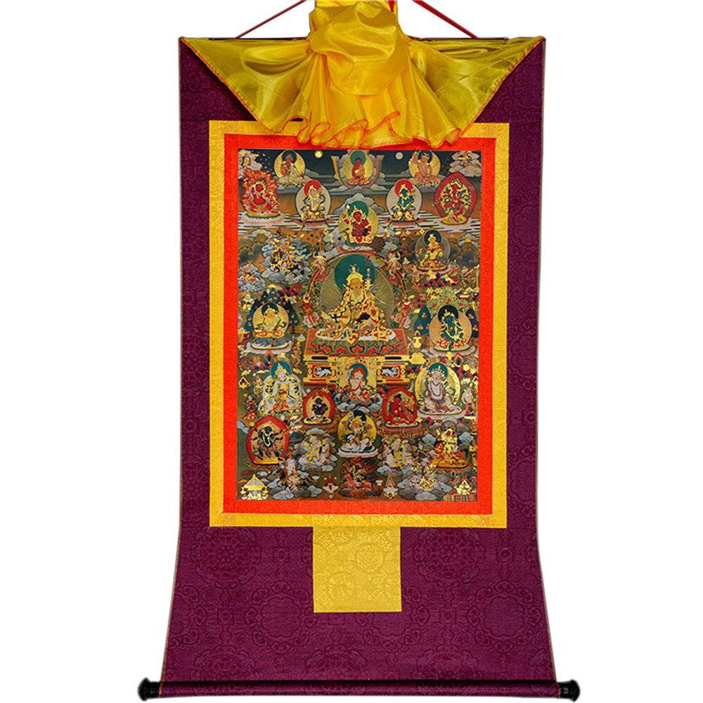 Guru Rinpoche and Gods of Wealth - Tibetan thangka painting, view 11