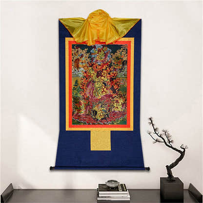 Tsiu Marpo-Dharma Protector - Tibetan thangka painting, detailed view