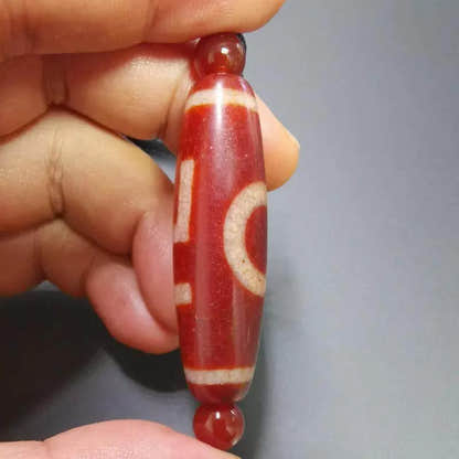 Fire Agate Swastika Symbol 卐 Dzi Beads - Tibetan dzi bead, view 7