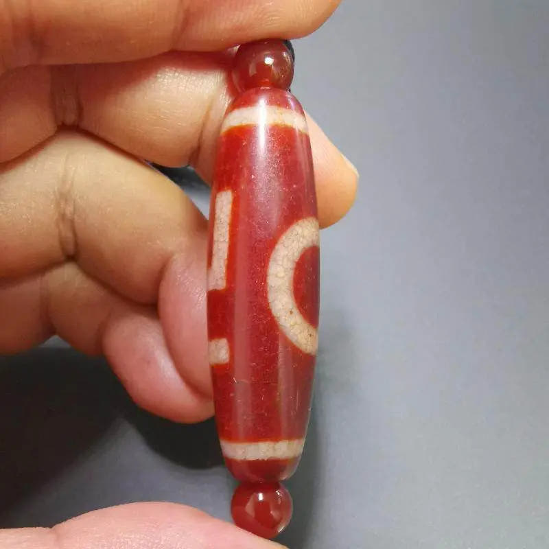Fire Agate Swastika Symbol 卐 Dzi Beads - Tibetan dzi bead, view 7